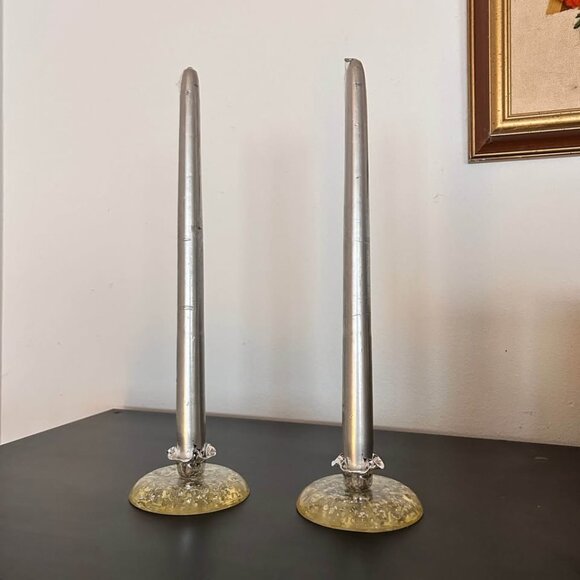 Vintage Lucite & Silver Flake Taper Candle Holders – 1960s/70s Mid-Century Glam - Picture 10 of 10